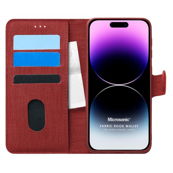 Microsonic Apple iPhone 14 Pro Kılıf Fabric Book Wallet Kırmızı