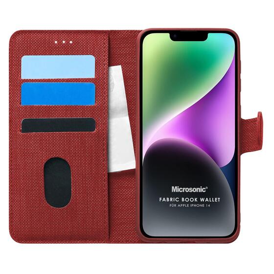 Microsonic Apple iPhone 14 Kılıf Fabric Book Wallet Kırmızı
