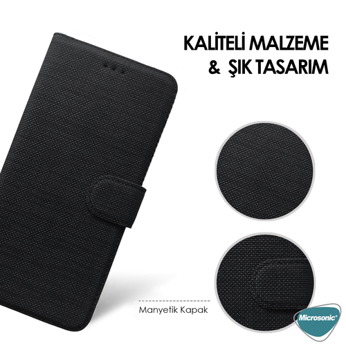 Microsonic Apple iPhone 14 Plus Kılıf Fabric Book Wallet Siyah