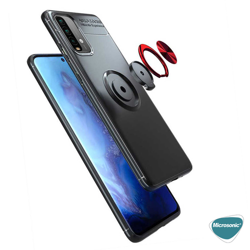 Microsonic Xiaomi Redmi Note 9 4G Kılıf Kickstand Ring Holder Kırmızı