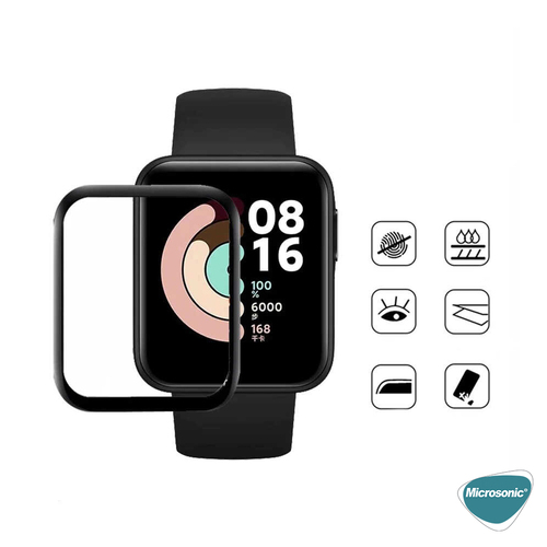 Microsonic Xiaomi Redmi Watch 3 Active Tam Kaplayan Temperli Cam Full Ekran Koruyucu Siyah