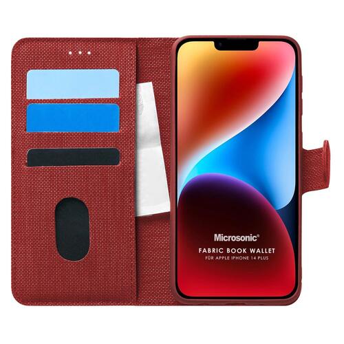 Microsonic Apple iPhone 14 Plus Kılıf Fabric Book Wallet Kırmızı